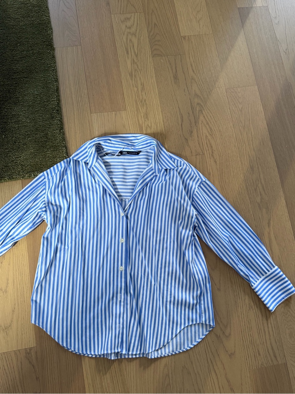 Oversized Zara Blue & White Striped Button-Down Shirt